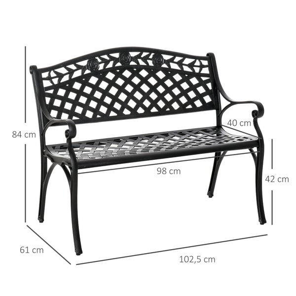 Outsunny 2-Sitzer Sitzbank, Metallbank, 102,5 x 61 x 84 cm, Aluminum, Schwarz