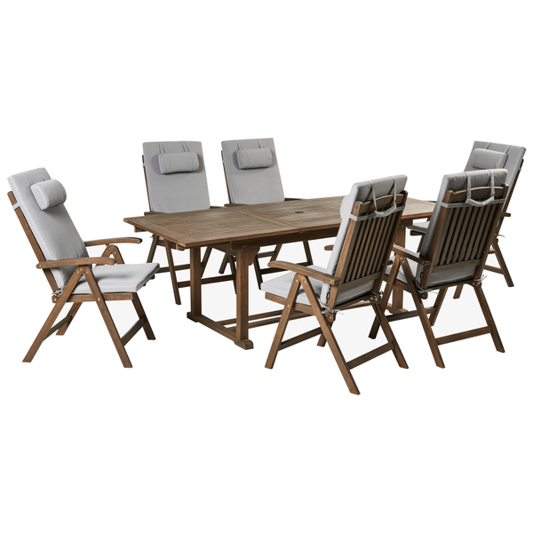 Gartenmöbel Set 6-Sitzer AMANTEA PREMIUM Akazienholz Hellgrau