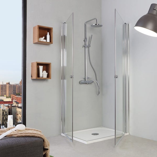 Eckdusche 70x90 cm mit Drehtüren, Chrom teilgerahmt | Cristal