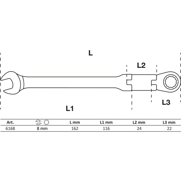 Technische Zeichnung Ringschlüssel mit Gelenk 8 mm