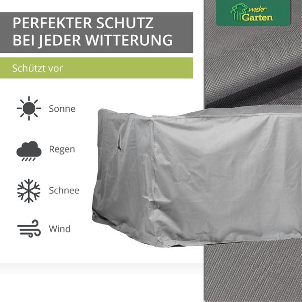 Mehr Garten - Premium Gartenmöbel-Schutzhülle rechteckig: 175(B)x140(T)x94(H) cm I Abdeckung für Gartenstühle und Gartentische wasserdicht und wetterfest aus Oxford 600D Gewebe I Lichtgrau