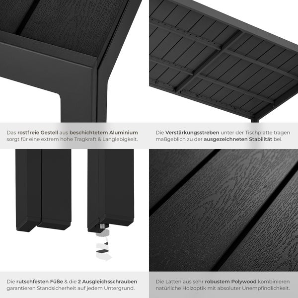 Gartentisch tectake Bianca 150 x 90 x 74,5 cm aus Aluminium und Kunststoff schwarz/schwarz