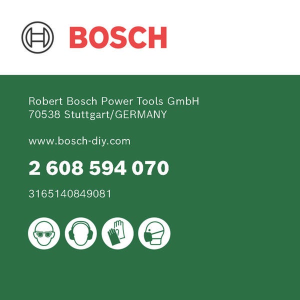 Bosch Logo mit Kontaktinformationen und Sicherheitshinweisen