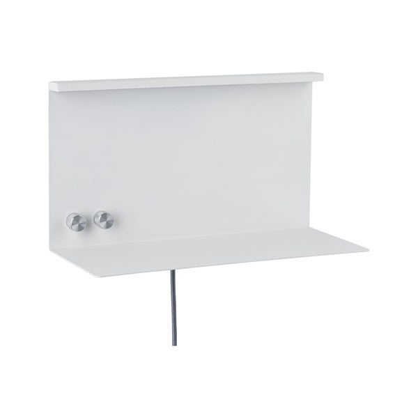 Wandleuchte mit Ablage und zwei Drehreglern, Metall, Weiß.
