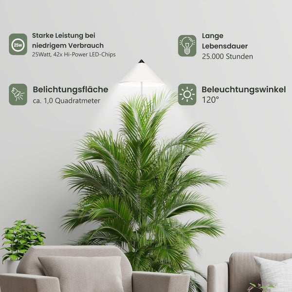 Parus by Venso SUNLiTE XL LED Vollspektrum Pflanzenlampe Weiß 25W Indoor Plants Pflanzen Beleuchtung, mit ausziehbarem Teleskopstab, Parus Pflanzenlampe für große und kleine Zimmerpflanzen