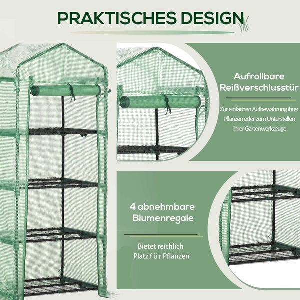 Outsunny Foliengewächshaus, Treibhaus,  70 x 50 x 160 cm, PE,Stahl, Grün
