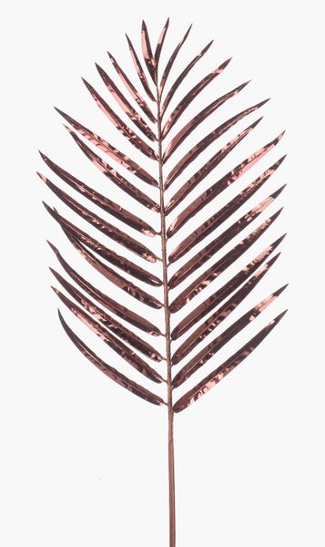 Künstliches Palmblatt mit glänzender Metallic-Oberfläche in Roségold.