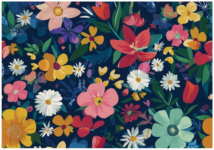 Blumenmuster mit verschiedenen Blumen und Blättern