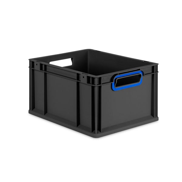 Eurobox NextGen Color, HxBxT 22x30x40cm, 20 Liter, Griffe blau offen, Schwarz, Eurobehälter, Transportbox, Transportbehälter, Stapelbehälter