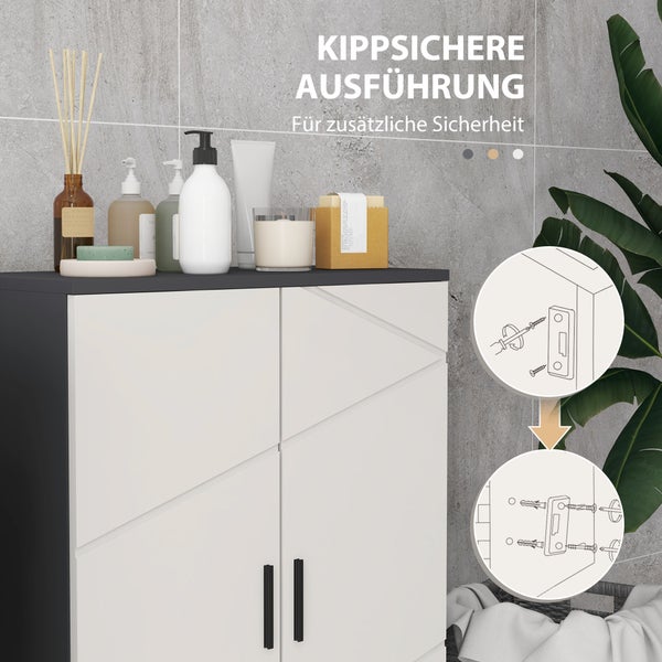 kleankin Badezimmerschrank Beistellschrank mit Doppeltür Badschrank mit Verstellbar Ablagen, Aufbewahrungsschrank für Wohnzimmer 60 x 30 x 82 cm Grau