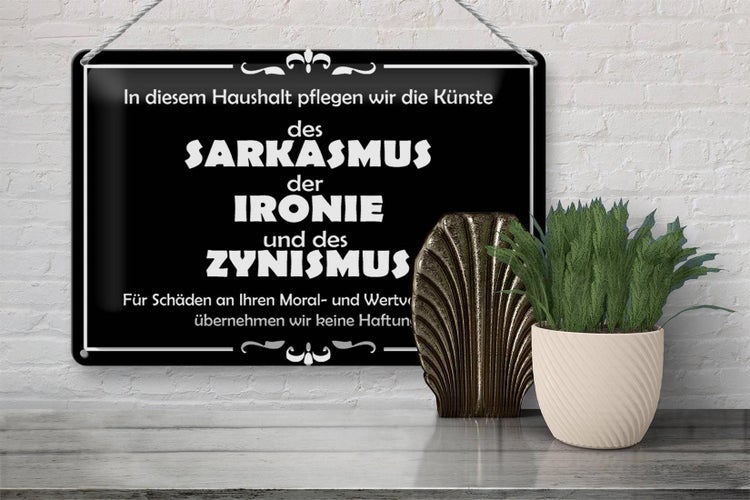 Blechschild Spruch 30x20cm In diesem Haushalt Sarkasmus