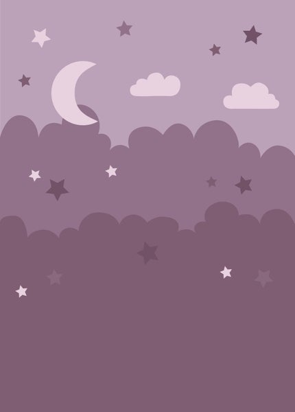 Illustration mit Mond, Sternen und Wolken