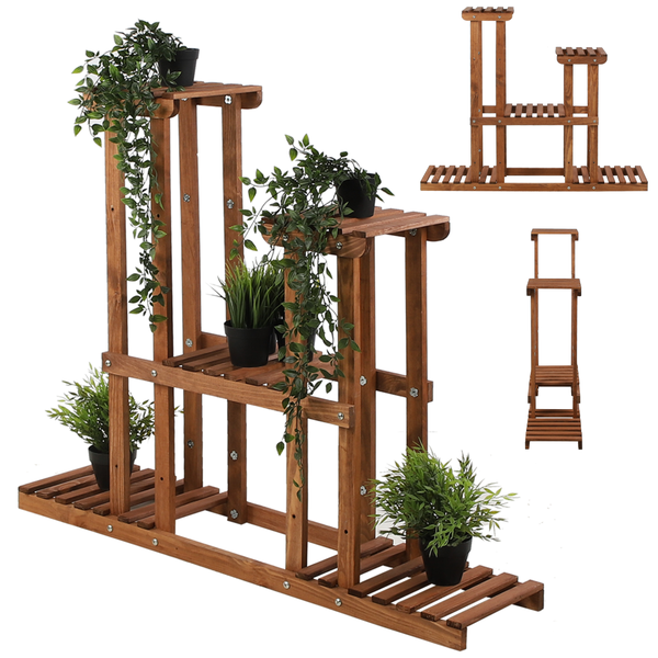 Blumenständer FLORANGE HxBxT 116x95x25cm 5 Ablagen Kieferholz Braun