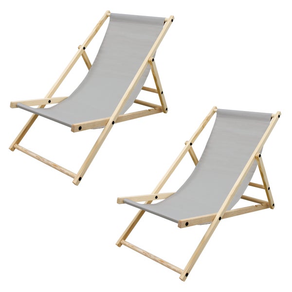 ECD Germany 2er Set Liegestuhl klappbar aus Holz, 3 Liegepositionen, Hellgrau, bis 120 kg, Gartenliege Sonnenliege Relaxliege Strandliege Liege Strandstuhl Klappstuhl, für den Garten Terrasse Balkon