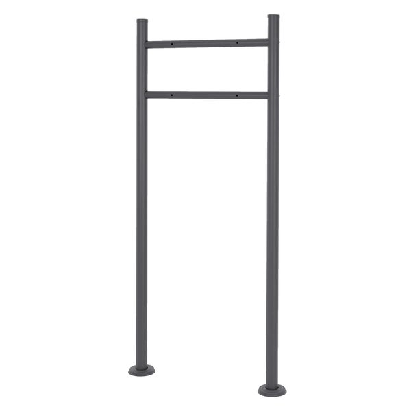 Anthrazitfarbenes Standelement aus Metall mit zwei Pfosten und zwei Querstreben für Briefkästen oder Schilder.