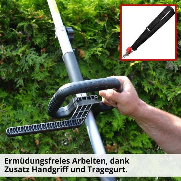 Ergonomischer Zusatzhandgriff und Tragegurt für Heckenschere