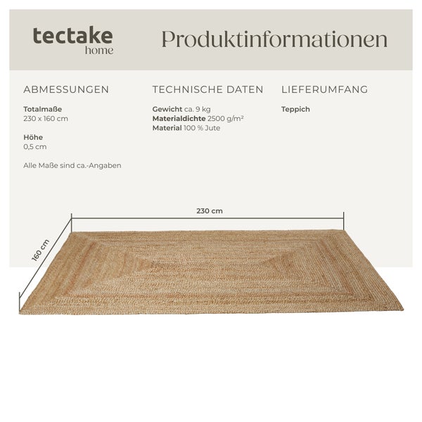 Handgewebter Teppich tectake strapazierfähig und pflegeleicht verschiedene Größen 160 x 230 cm