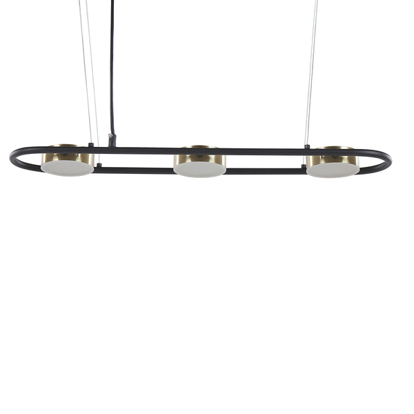 Deckenleuchte mit drei Lampen an schwarzem Rahmen