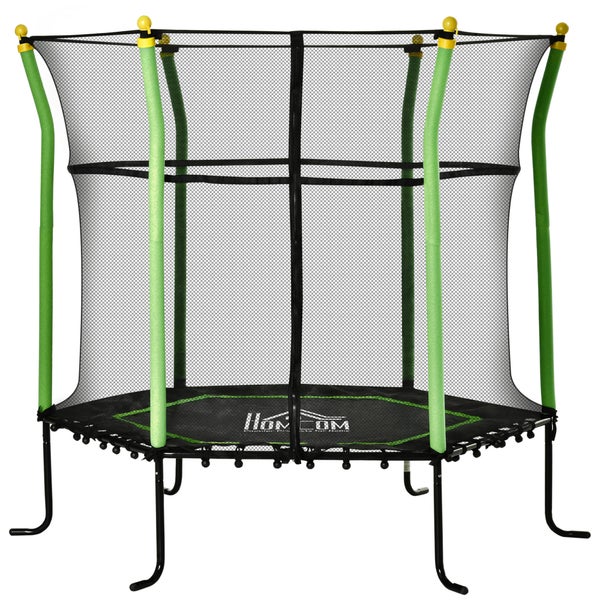 HOMCOM Kindertrampolin, Gartentrampolin mit Sicherheitsnetz, für 3-10 Jahre, Ø160 cm, Stahl, Grün