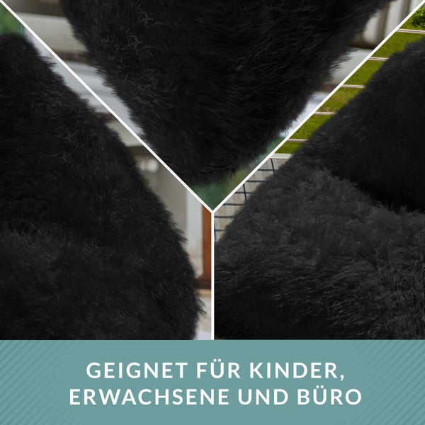 Green Bean Sitzsack Felloptik Indoor 150x100x100cm mit 220 Liter EPS-Perlen Füllung - Kuschelig Weich Waschbar - Drinnen Stoff Bodenkissen Liegekissen Sitzkissen Schwarz
