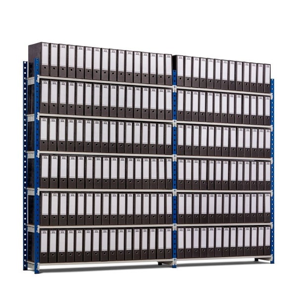 PROREGAL Aktenregal Maximus Einseitig HxBxT 200 x 125 x 30 cm 6 Ebenen Offener Fachboden Bis Zu 78 Dokumentenordnern Lichtblau & Lichtgrau