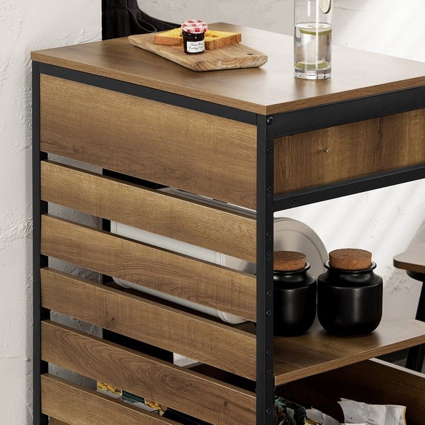 Küchenwagen mit Holzregalen und Metallrahmen