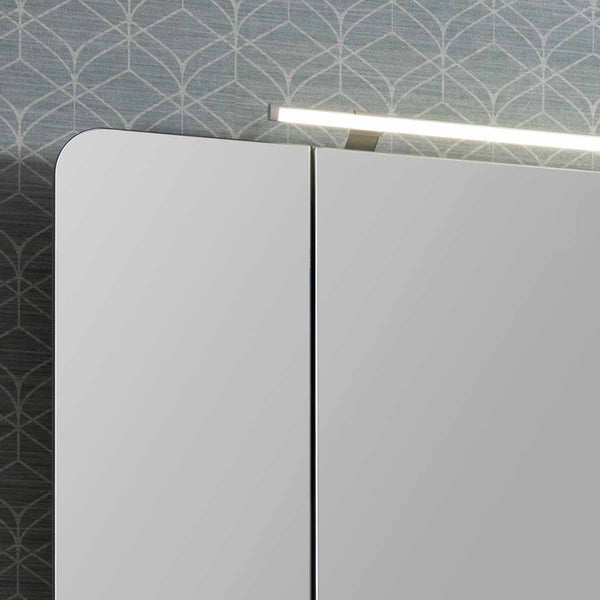 FACKELMANN MILANO Badmöbel Set 3 Teile – Waschtisch mit Unterschrank und Spiegelschrank in Holz braun – Waschbeckenunterschrank – Alibertschrank mit LED-Beleuchtung – 90 cm breit
