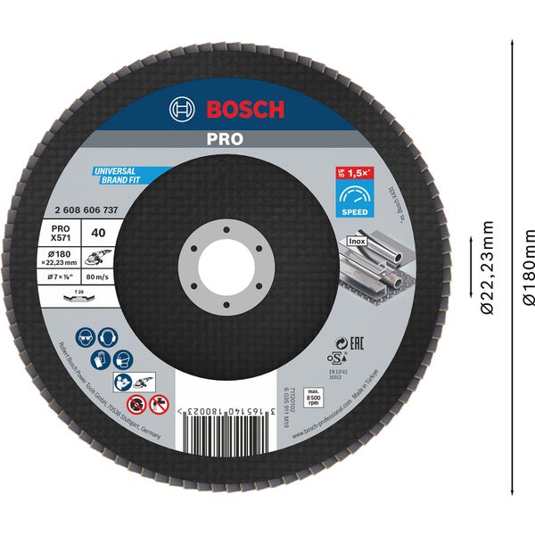 Bosch PRO X571 Fächerschleifscheibe 180 mm G40 - 2608606737