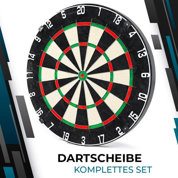 Klassische Dartscheibe aus Sisal mit einem Nummernring von eins bis zwanzig und verschiedenen Trefferfeldern.