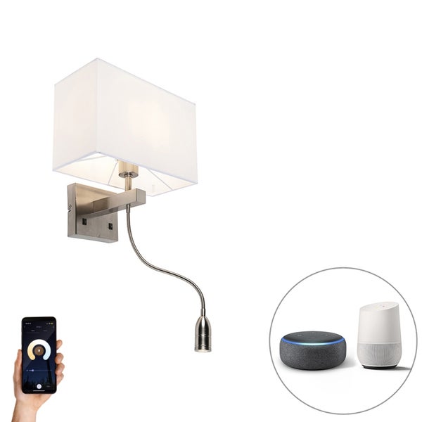 Smart Wandleuchte Stahl mit Schirm cremeweiß inkl. Wifi P45 - Bergamo