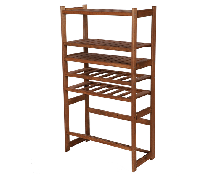 PROREGAL Getränkekisten- & Weinregal SPREEWALD HxBxT 124x70x33cm 12 Flaschen auf 2 Ebenen + 1 Ebene für Kisten + 3 Ablagen Massives Kiefernholz Braun geölt