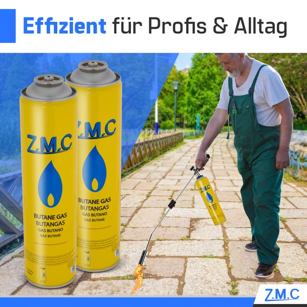 Bild von zwei Butangasflaschen und einer Person, die einen Gasbrenner benutzt