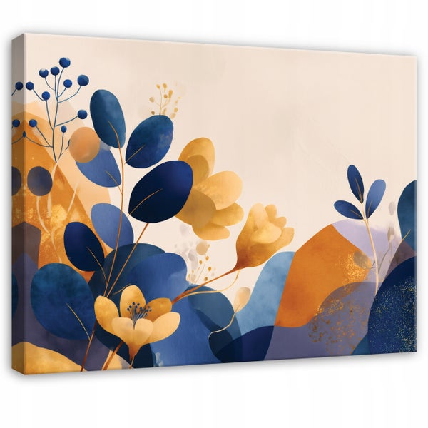 Leinwandbild mit abstrakten Blumen und Blättern