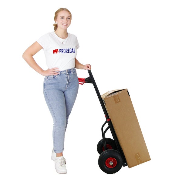 PROREGAL Profi-Sackkarre TAURUS 150 klappbar & ausziehbar 110x50x57cm Belastbarkeit 150kg Stahl Luftbereifung mit Haltegriffe & Radschutz Rot-Schwarz