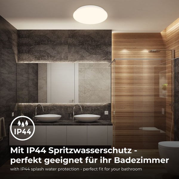 Deckenlampe Ø26 cm - 12W, 1190lm, LED, mit Bewegungsmelder, IP44, warmweiß, weiß