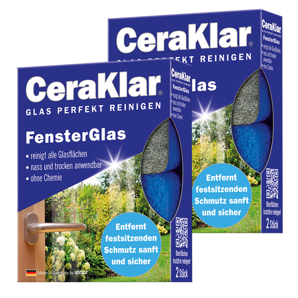 CeraKlar FensterGlas Reinigungspads von abrazo für Glasoberflächen, zwei Stück, für die chemiefreie Nass- und Trockenreinigung.