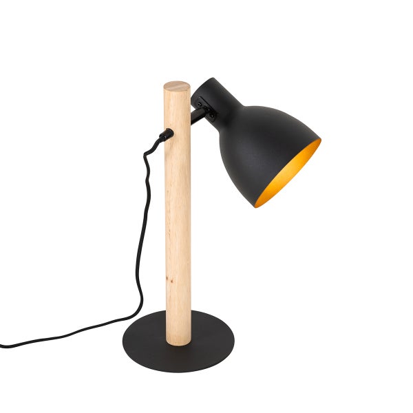 Moderne Schreibtischlampe mit Holzständer und verstellbarem Lampenschirm