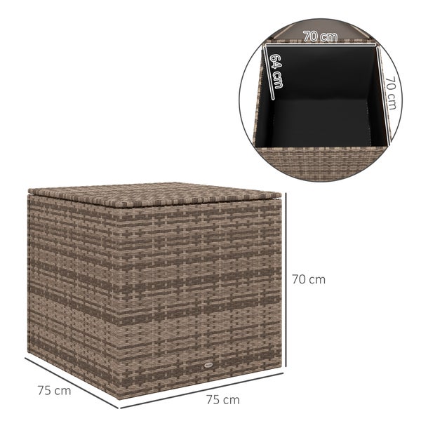 Outsunny Polyrattan Auflagenbox, Kissenbox mit Deckel, 75 x 75 x 70 cm, Stahl, PE-Rattan, Sand
