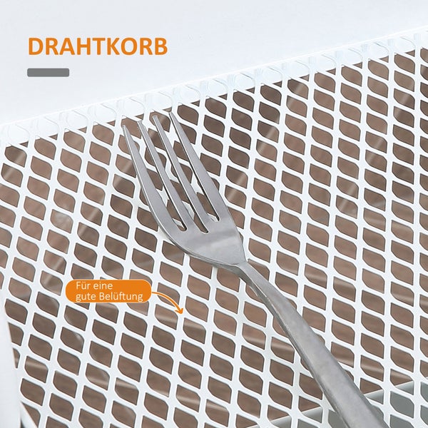 HOMCOM Küchenwagen Metallrollwagen 3-Etagen Metall mit großem Stauraum und Deckel für Küchen und Büro Aufbewahrungswagen Servierwagen Küchenregal mit Rollen Stahl Weiß 45 x 31 x 79,4 cm