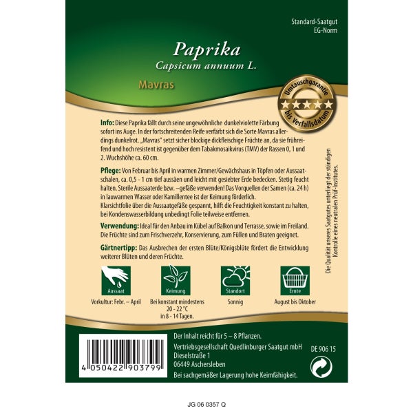 Paprika Mavras Samen von Quedlinburger SAATGUT