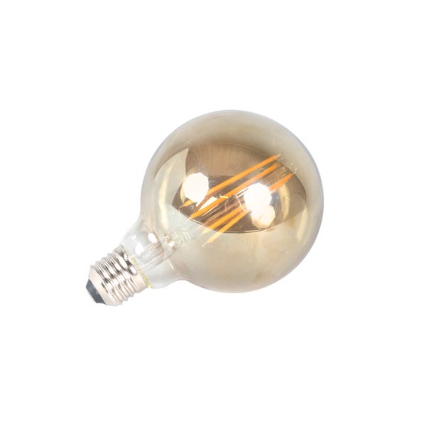 LED-Filament-Leuchtmittel in Globeform mit E27-Sockel aus Rauchglas.