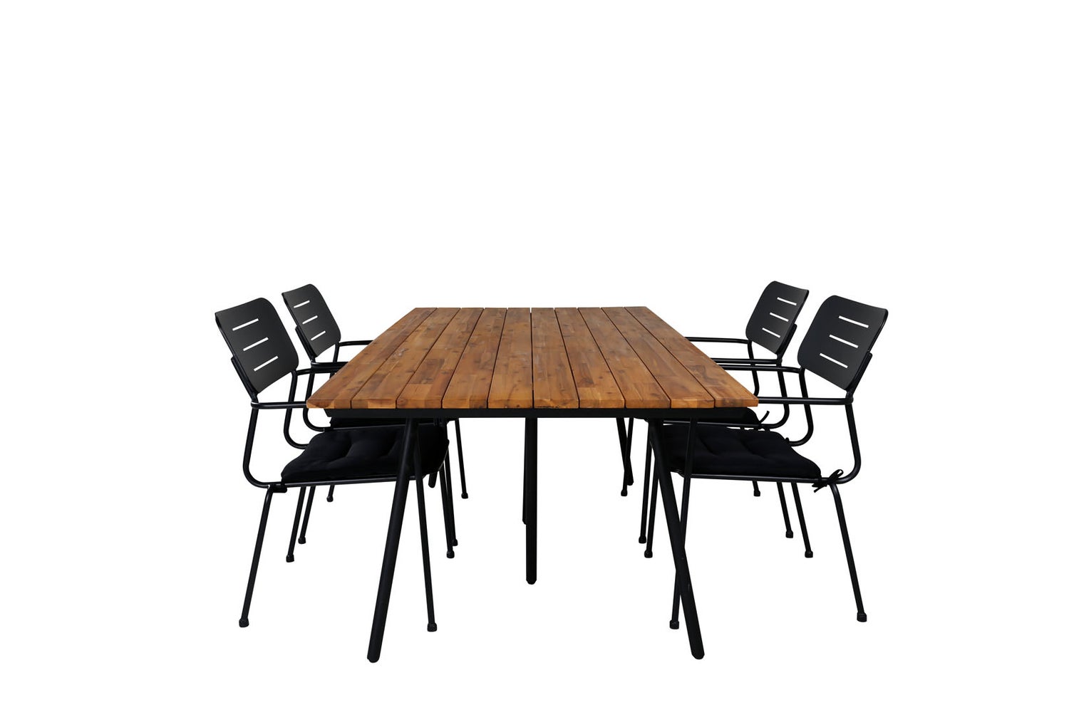 Chan Gartenset Tisch 100x200cm und 4 Stühle Nicke schwarz, natur.