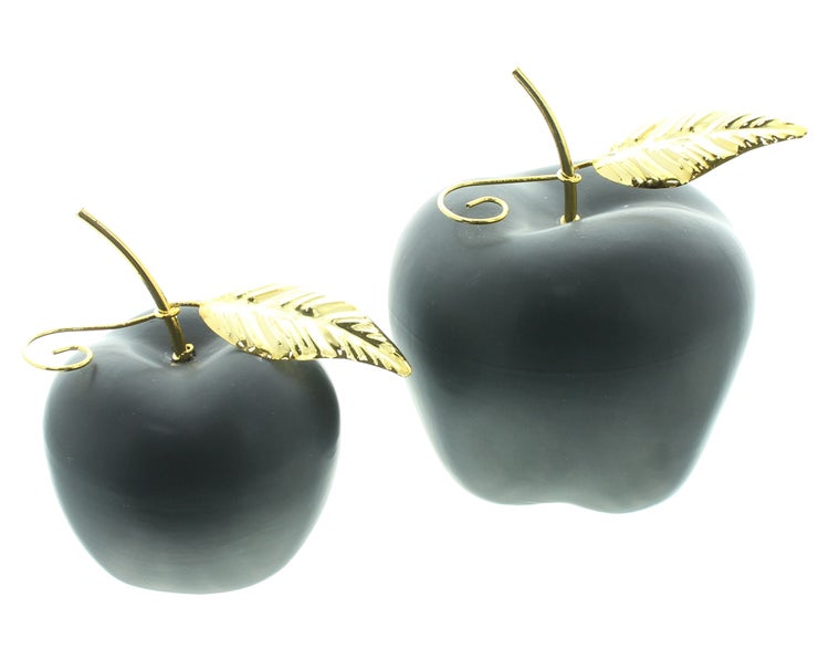 FRANK FLECHTWAREN | Apfel Black, 2er Set, PORZELLAN, METALL, 9,5 x 9 x 11,5 cm, 13 x 11,5 x 14 cm