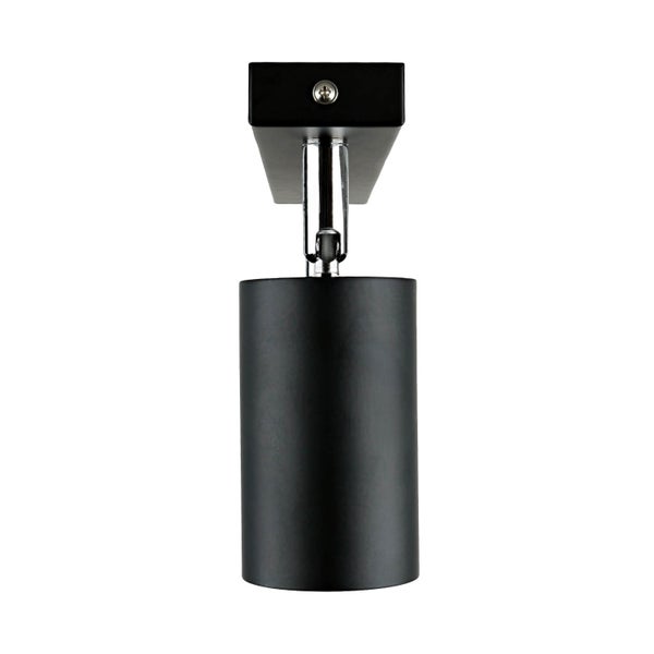 Schwarze Deckenleuchte mit zylindrischem Lampenschirm zur Innenbeleuchtung.