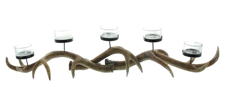 FRANK FLECHTWAREN | Kerzenhalter Geweih, KUNSTSTOFF, GLAS, 60 x 11 x 13 cm, ohne Teelichter
