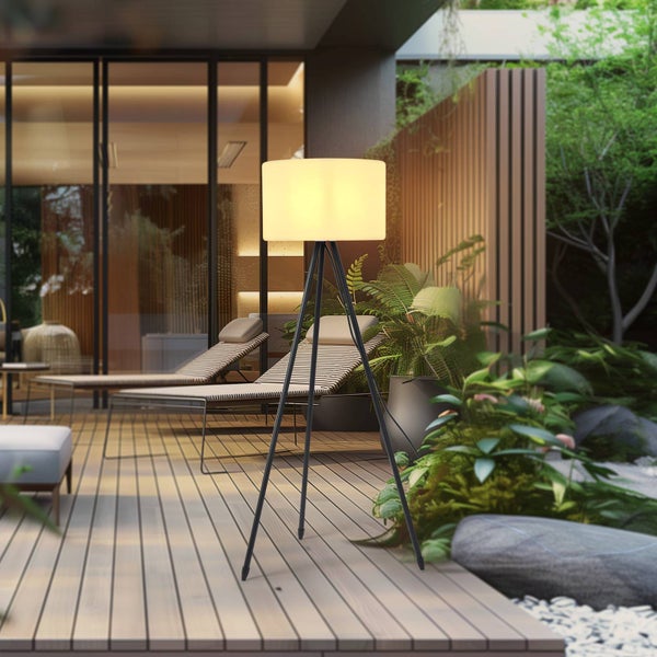 Lucande Dreibein Stehlampe Terrassenlampe, Stehleuchte Terrassenleuchte IP65 Außenleuchte mit Strom 1x E27 ohne Leuchtmittel Gartenlampe Outdoorstehlampe