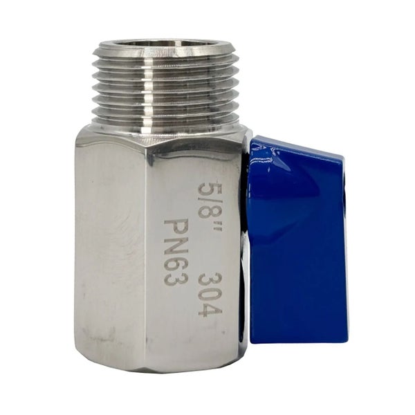 Mini-Kugelhahn aus Edelstahl 304 mit blauem Griff, 5/8 Zoll, PN63