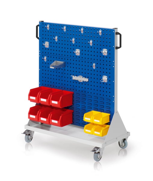 Werkzeugwagen mit Lochwand, Haken und Aufbewahrungsboxen