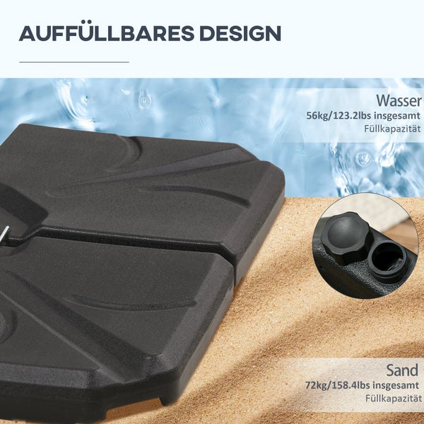 Outsunny Sonnenschirmständer 4-teilig Schirmgewicht, Schirmständer für Ampelschirm, Bodenkreuz befüllbar mit Sand/Wasser bis 18/14 kg Ampelschirmständer Gewichte Sonnenschirmfuß HDPE Schwarz