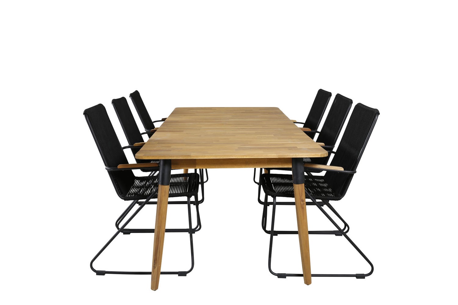 Julian Gartenset Tisch 100x210cm und 6 Stühle Armlehne Bois schwarz, natur.